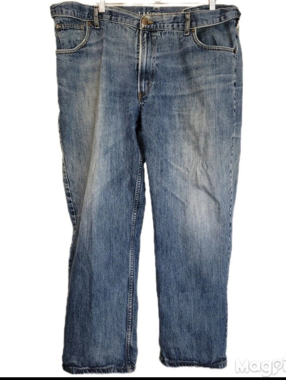 Men's Grunge Lands End Blue Denim Size 44 Adjustable Straight Leg Pants